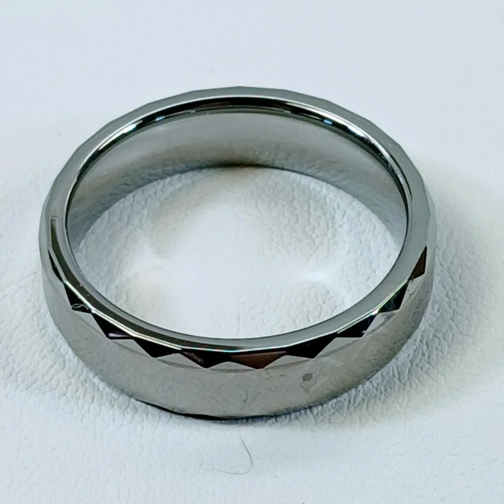 Vintage Tungsten 6mm Faceted Geometric Band Ring Size 11 Comfort Fit Y2K New NOS